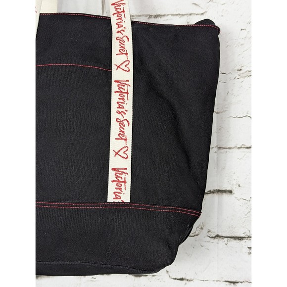 VICTORIA'S SECRET Large Black Zip Top Canvas Weekender Tote Bag - Picture 2 of 6